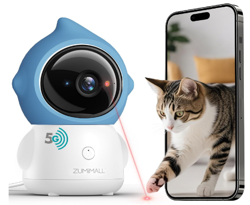 ZUMIMALL Pet Camera with Laser Toy, 2K WiFi Dog Cat Camera with Phone App | Features auto tracking, AI/PIR smart pet detection, 2-way talk, privacy protection, 2k camera with laser, Supports Alexa