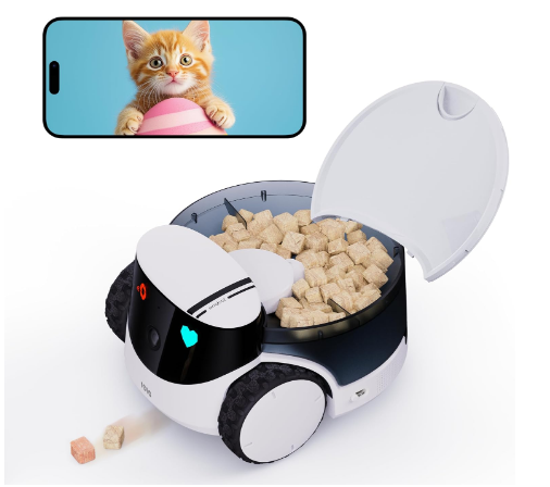 Enabot EBO ROLA PetPal Mobile 2.5K Pet Camera Robot with Treat Dispenser Whole-Home Mobility, Two-Way Talk, Night Vision, Auto-Recharge, Interchangeable Modular Design