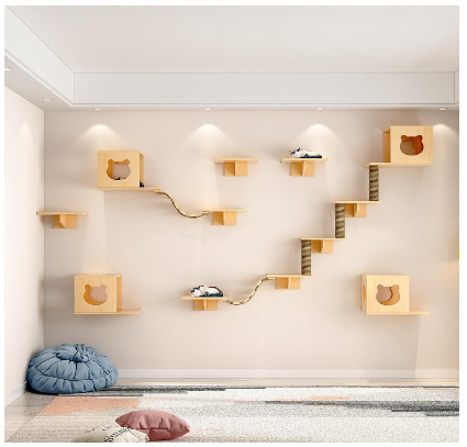 Floating Wall Shelves Cat Wall Shelves and Perches, Solid Wood Wall Mounted Cat Furniture