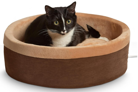 K&H Thermo-Kitty Heated Cat Bed K&H Heated Cat Bed, Thermo-Kitty Bed Indoor, Safety Listed, Large 20in, 4W | Removable Waterproof Cat Heating Pad, Calming Warming Pillow Pet Bed for Large Indoor Cats & Dogs, Machine Washable, Mocha