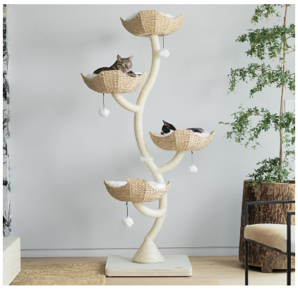 Mau - 73" Modern Cat Tree Tower for Large Cats, Tall Luxury Cat Condo Replaceable Parts, 4 Hand-Woven Baskets, Sisal Scratching Post, Holds Multiple Cats up to 18lb, Machine-Washable Cushions