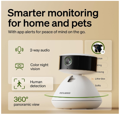 PETLIBRO Scout_ PETLIBRO 90-Day AI Trial Pet Camera Indoor with Phone App, 360° Pan Tilt Dog Camera&Cat Cameras, Indoor Camera WiFi Camera with AI Detection&Recognition, Home Cameras Indoor, Night Vision, 2-Way Audio