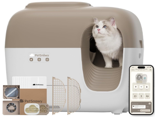 PetSnowy Self-Cleaning Automatic Cat Litter Box with Odor Control TiO2 System, Robot Litter Box with Auto-Packing, App Control, Large Cats & Multiple Cats (2026 Premium Version)