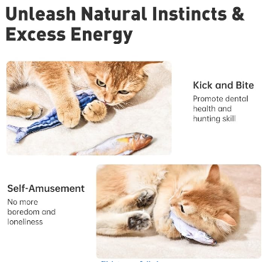 Petgravity Bite-Sized Realistic Flopping Fish Cat Toys, 3 Pack, Interactive Cat Toys for All Breeds, Tap-Activated 3 Flapping Mode, Sardine/Saury/Yellow Croaker, 7.1 Inches, with Catnip, Rechargeable