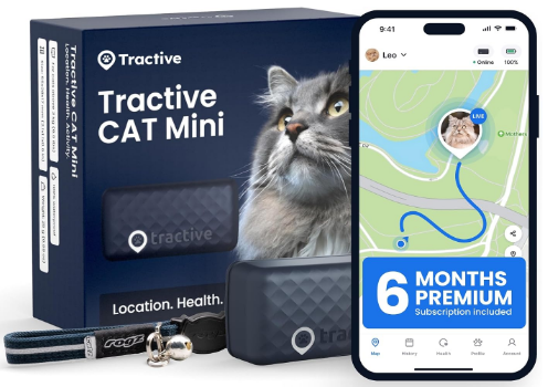 Tractive Smart Cat GPS Tracker with Free 6 Month Subscription | Real-Time Location & Wellness Monitoring for Cats 6.5 lbs+ | Territory & Location History | Up to 5-Day Battery (Dark Blue)