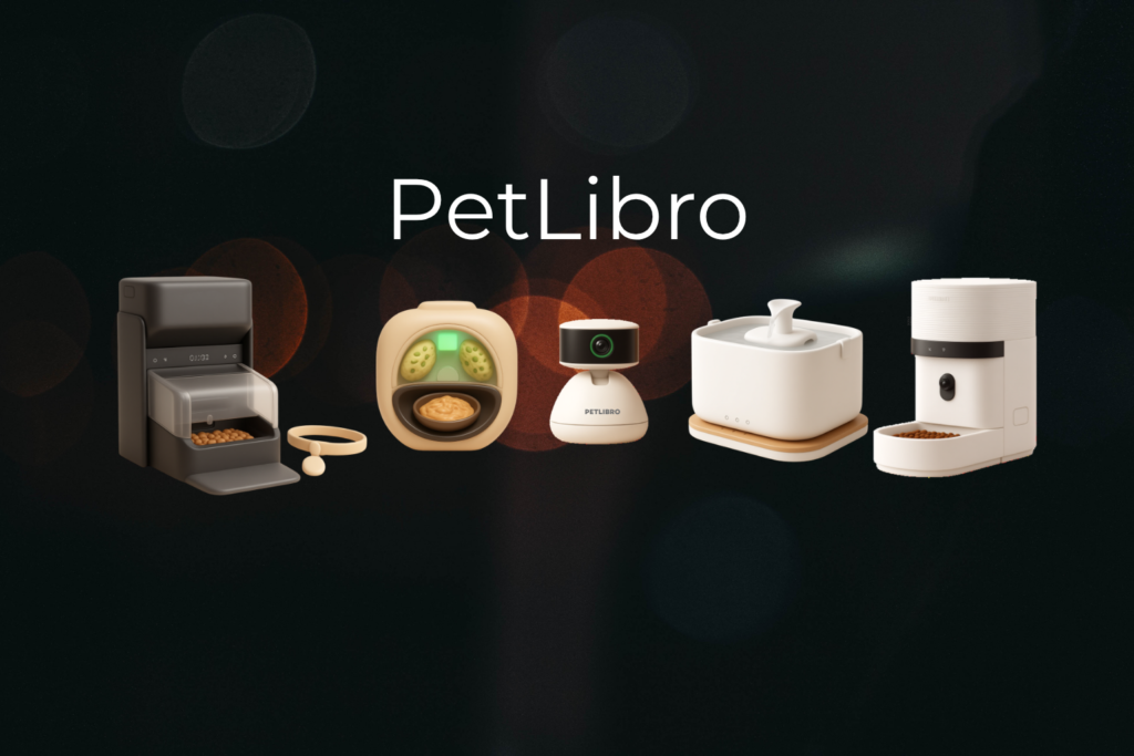 PETLIBRO smart cat products including a feeder, water fountain, wet food feeder, camera, and self-cleaning litter box