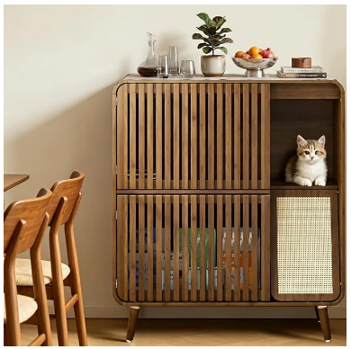 Aesthetic wood hidden cat litter box furniture console