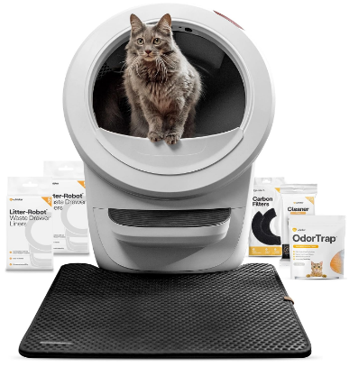 Litter-Robot 4 Supply & Accessory Bundle by Whisker, White - Automatic Self-Cleaning Cat Litter Box, Includes Litter-Robot 4, Mat, 3 OdorTrap Packs, 10 Liners, 30 Wipes, & 2 Carbon Filters
