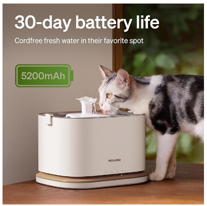 PETLIBRO Upgrade Cat Water Fountain, Cordless Cat Fountain Battery Operated, App Monitoring 3L/101oz Dockstream 2 Pet Water Fountain with Stainless Steel Tray, 5GHz WiFi Dog Water Bowl Dispenser