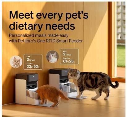 PETLIBRO Automatic Cat Feeders for 2 Cats, RFID Collar Tag for Exclusive Meals, Cats Recognition to Stop Food Stealing, Diet Tracking for Multi-Pet Homes and Different Diets, Pet Feeder Pack of 2