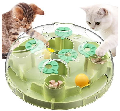 KADTC 2-in-1, Cat Puzzle Toy & Foraging Ball, Treat Hunt for Indoor Cats | Large, secure board makes every meal a brain game: slows fast eating, burns energy, beats boredom, sparks natural prey drive.