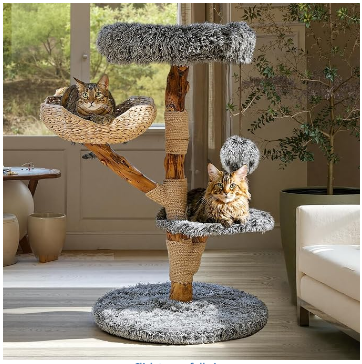 Solid wood heavy-duty cat tower for large breeds like Maine Coons