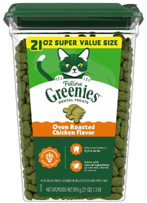 Greenies Feline Natural Dental Cat Treats, Roasted Chicken Flavor, 21 oz