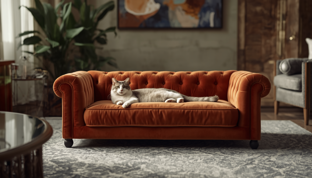 Luxury orthopedic velvet cat sofa lounger bed for large cats