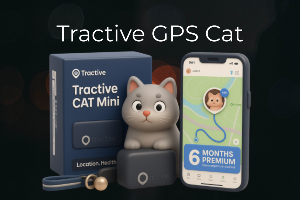 Tractive → GPS satellites → cellular network → phone