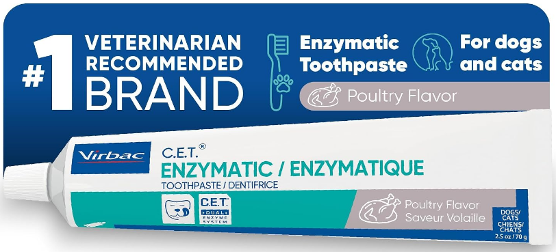 C.E.T. Enzymatic Toothpaste for Dogs and Cats, Poultry, 2.5oz | Plaque and tartar control for fresh breath, pet dental care toothpaste, Dual enzyme system, poultry flavored toothpaste