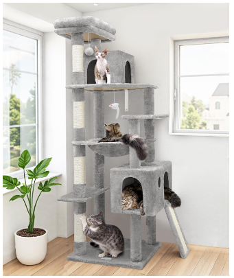 Modern solid wood cat tree for vertical safe spaces