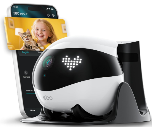 Enabot EBO Air Smart Robot Enabot EBO Air 2 Mobile Pet Camera Robot: 2K FamilyBot with Two-Way Talk | Family Companion with Whole-Home Mobility, Custom Pixel Facial Expression, Auto-Recharge, Night Vision, Long Distance Gift