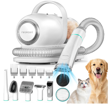 Neakasa P1 Pro Dog Grooming Vacuum Kit, 6-in-1 Pet Hair Grooming with Clippers and Vacuum, 9000Pa Suction, Low Noise, 1L Dust Cup for Home Shedding & Trimming