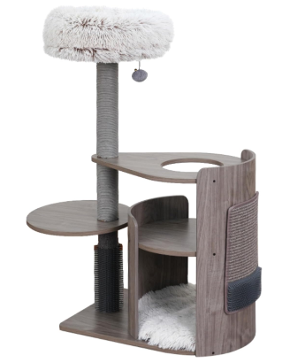 PetPals Cullen cat tree PetPals Modern Design Cat Tower, Wooden Cat Tree with Recycled Paper Rope Scratching Posts, Sisal Mat, Soothing Self Grooming Massager, Removeable Bed (Taupe)