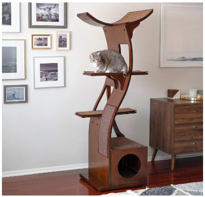 The Refined Feline Lotus Cat Tower The Refined Feline 69 Inch Tall Mahogany Brown Lotus Cat Tower, Multi-Level Modern Cat Tree for Indoor Cats with Scratching Post, Climbing Cat Condo with Cushioned Cubby