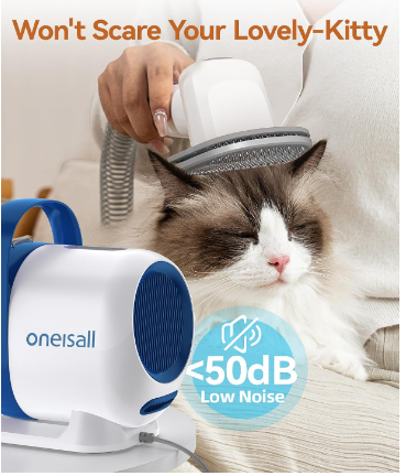 oneisall Cat Grooming Vacuum, Quiet Pet Vacuum Grooming Kit with Brush & Clippers for Hair Shedding Trimming, 6 in 1 Cat Vacuum Groomer for Pet Hair Grooming